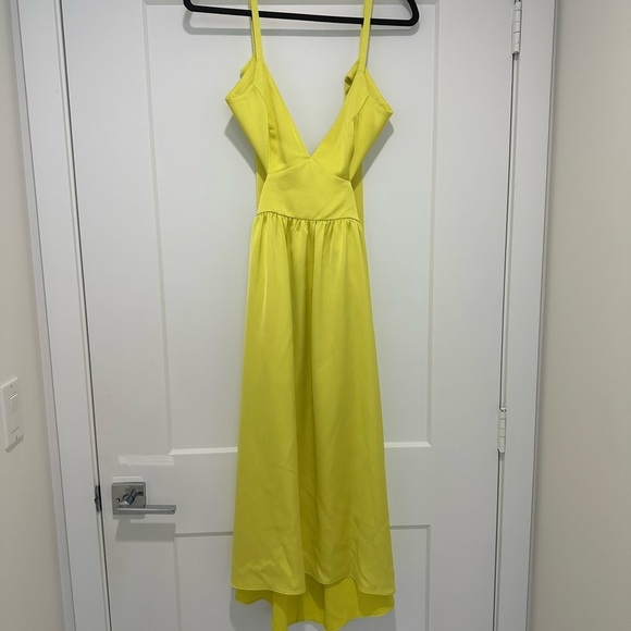 AIDAN MATTOX Yellow Sun V-neck Midi Dress With Side Cut Outs, Size 2 - Picture 3 of 3